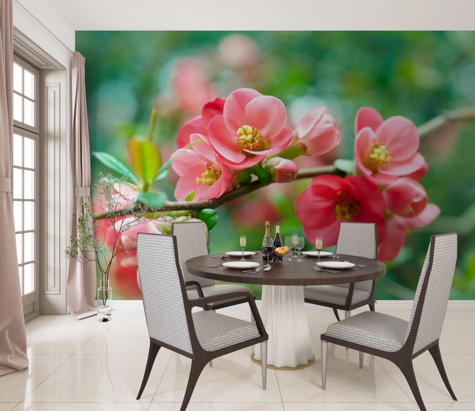 Papier peint fleurs rouges des arbres fruitiers