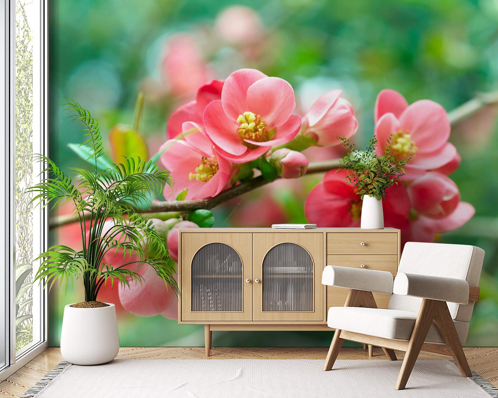 Papier peint fleurs rouges des arbres fruitiers