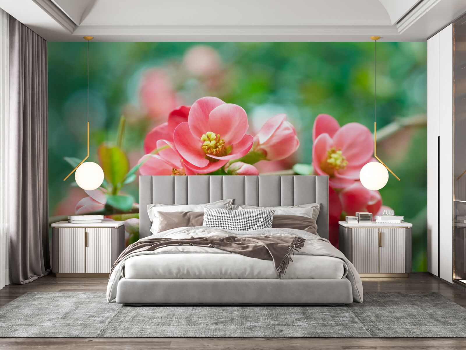 Papier peint fleurs rouges des arbres fruitiers