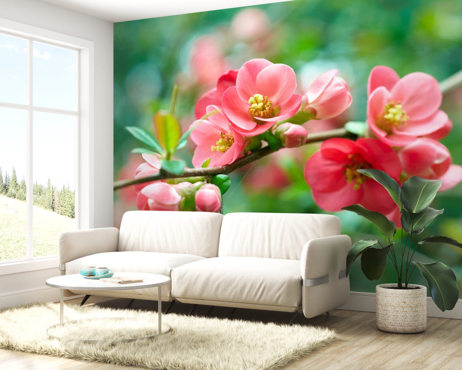 Papier peint fleurs rouges des arbres fruitiers