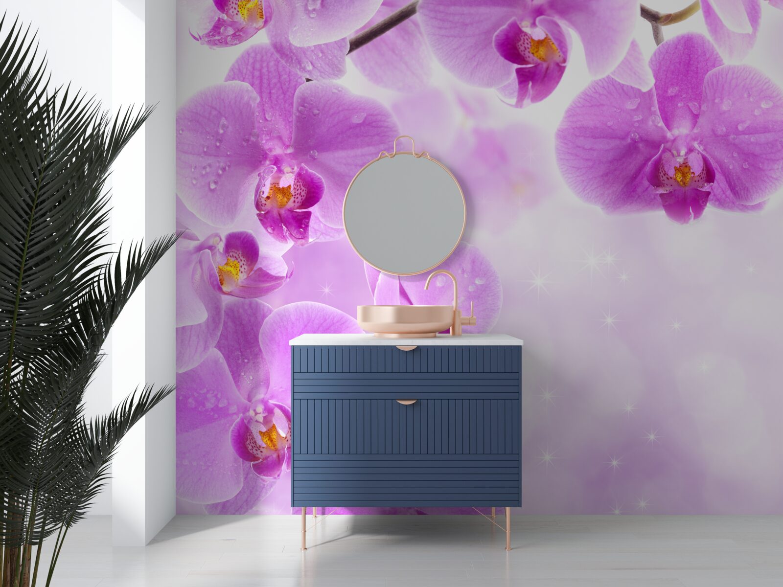 Papier peint de grandes orchidées violettes ont fleuri sur la branche