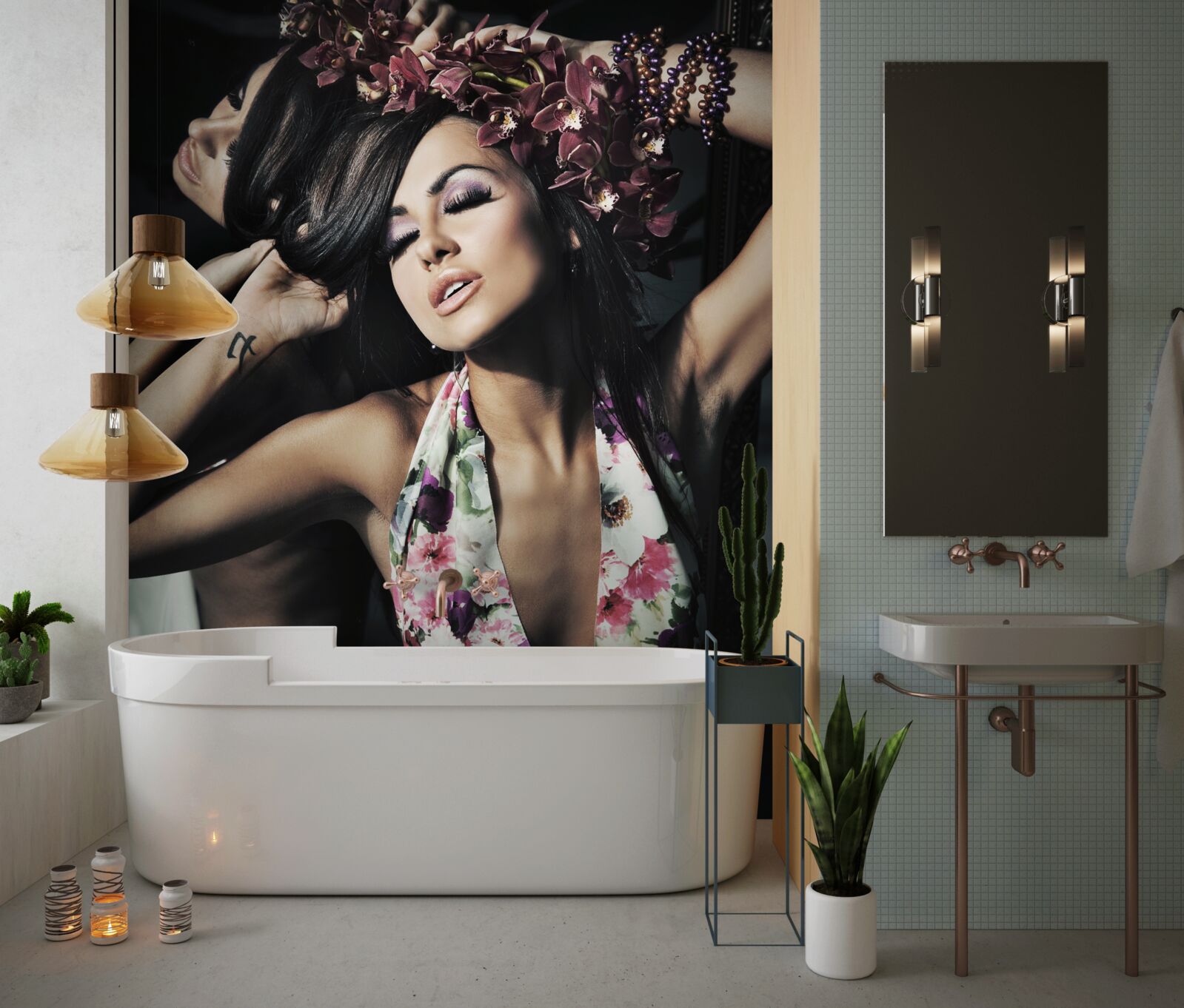 Papier peint une jeune fille est photographiée dans le reflet d'un miroir