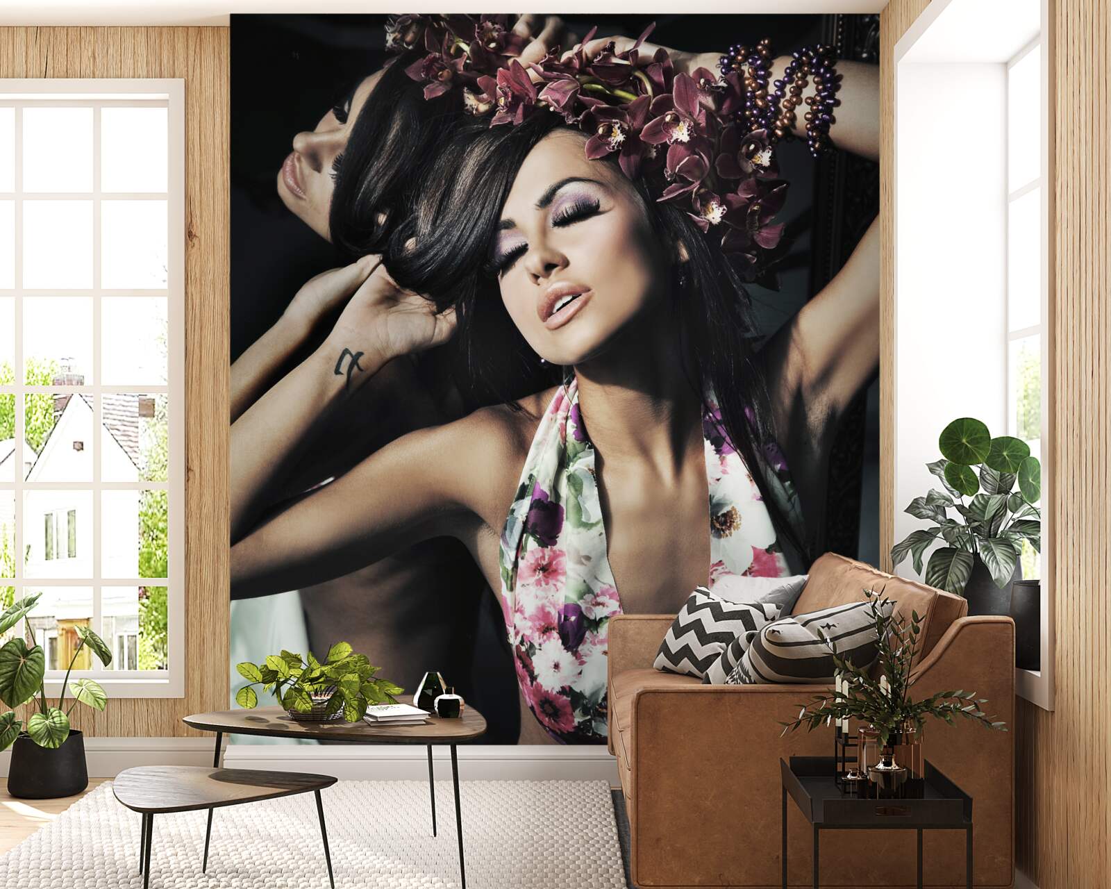 Papier peint une jeune fille est photographiée dans le reflet d'un miroir