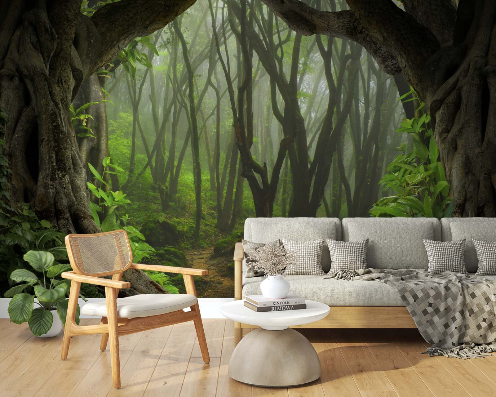 Papier peint palissade d'arbres luxuriante et émeraude