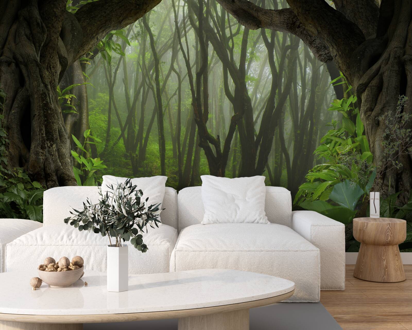 Papier peint palissade d'arbres luxuriante et émeraude