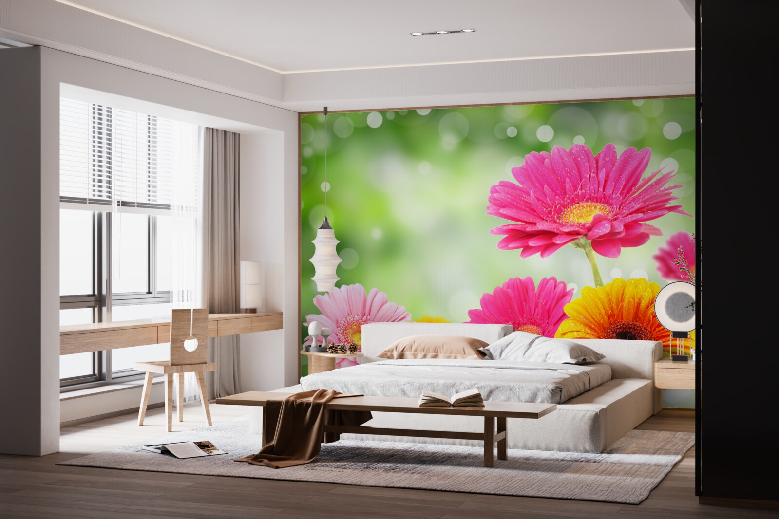 Papier peint les gerberas brillent sous les gouttes de pluie