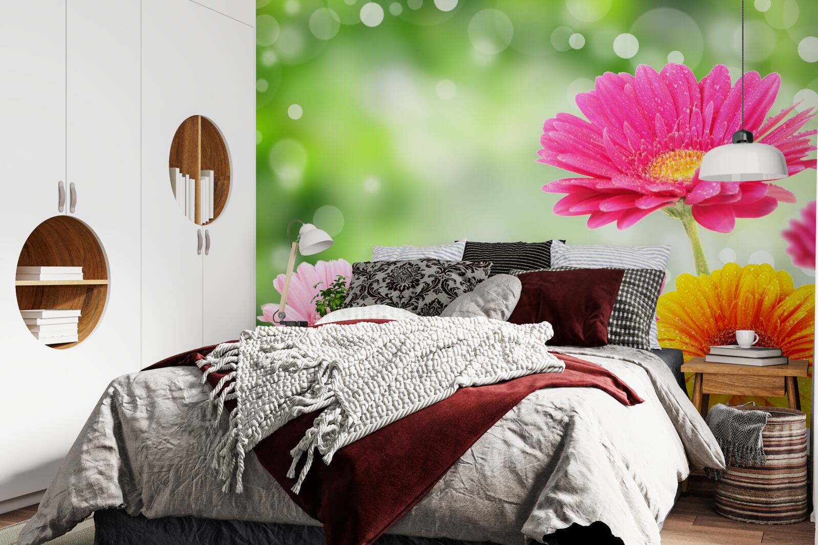 Papier peint les gerberas brillent sous les gouttes de pluie