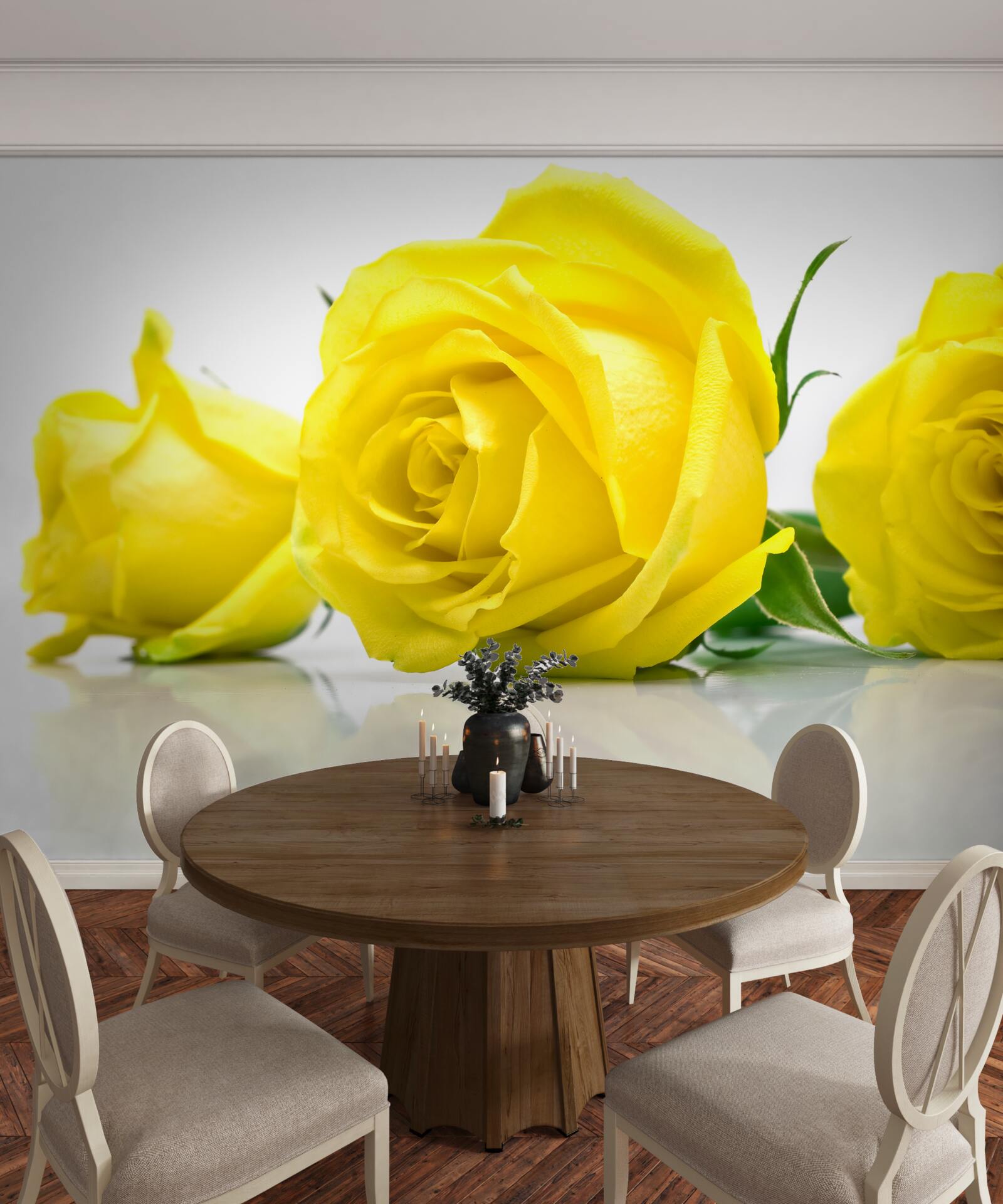 Papier peint trois belles roses jaunes