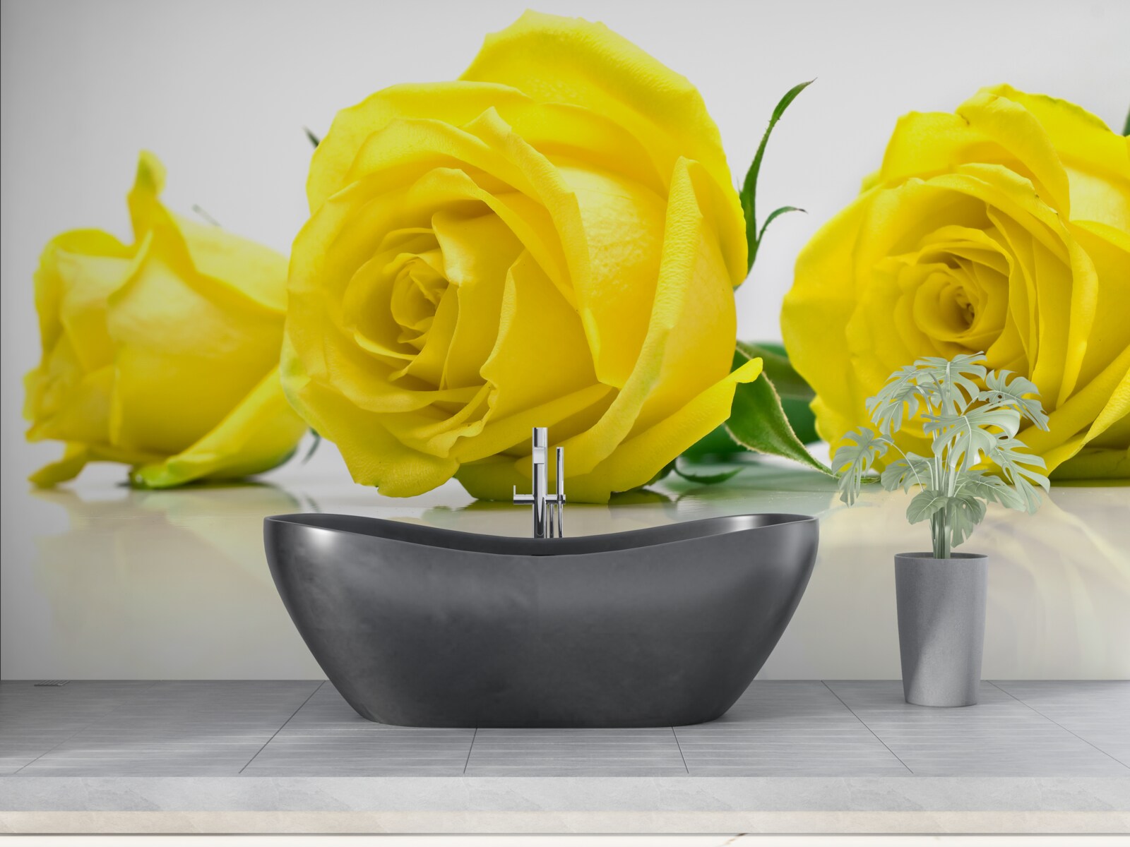 Papier peint trois belles roses jaunes