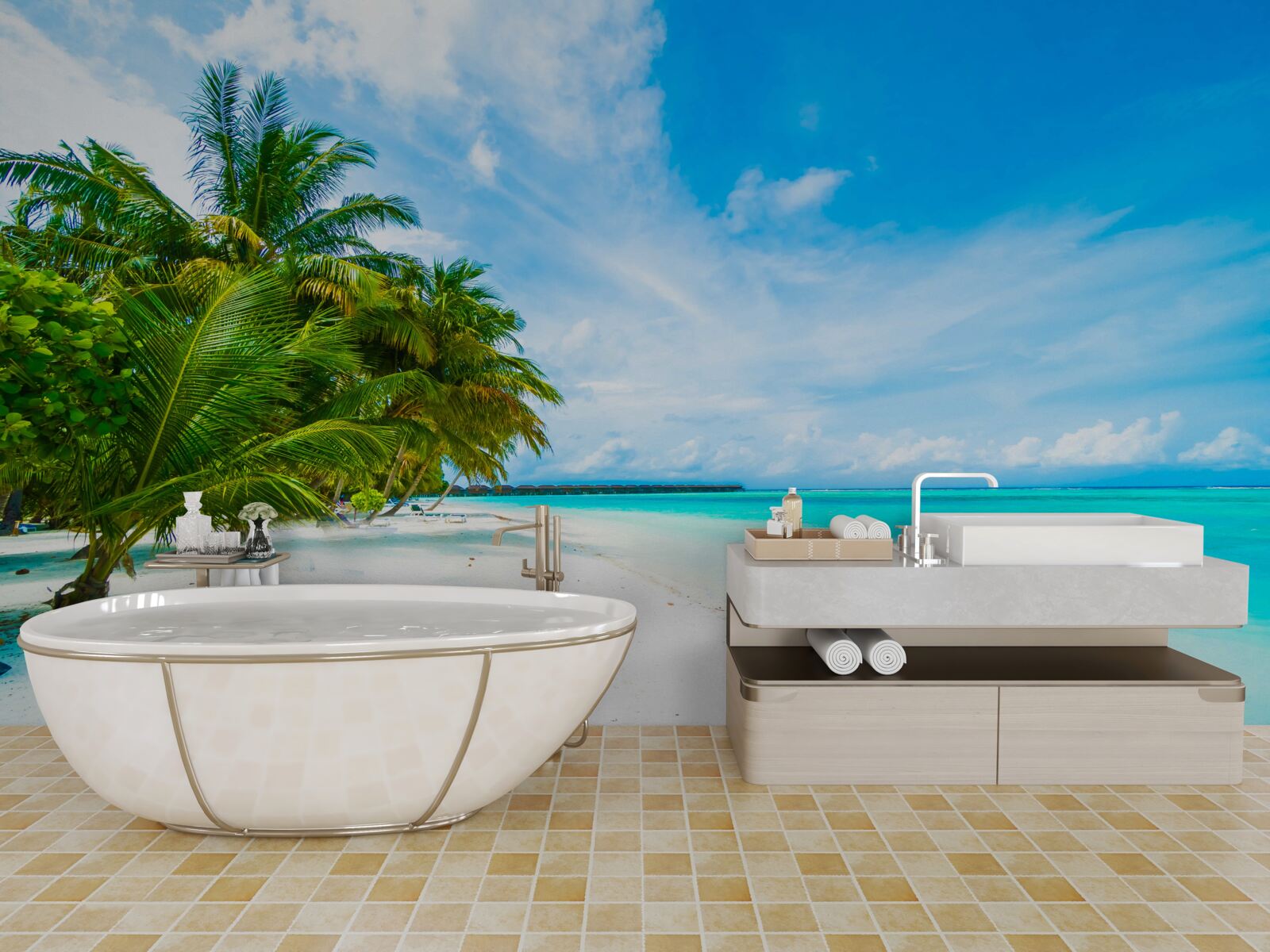 Papier peint rivages sablonneux et eau turquoise de l'océan