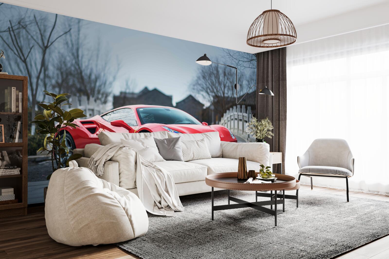 Papier peint une magnifique ferrari rouge écarlate par temps de pluie