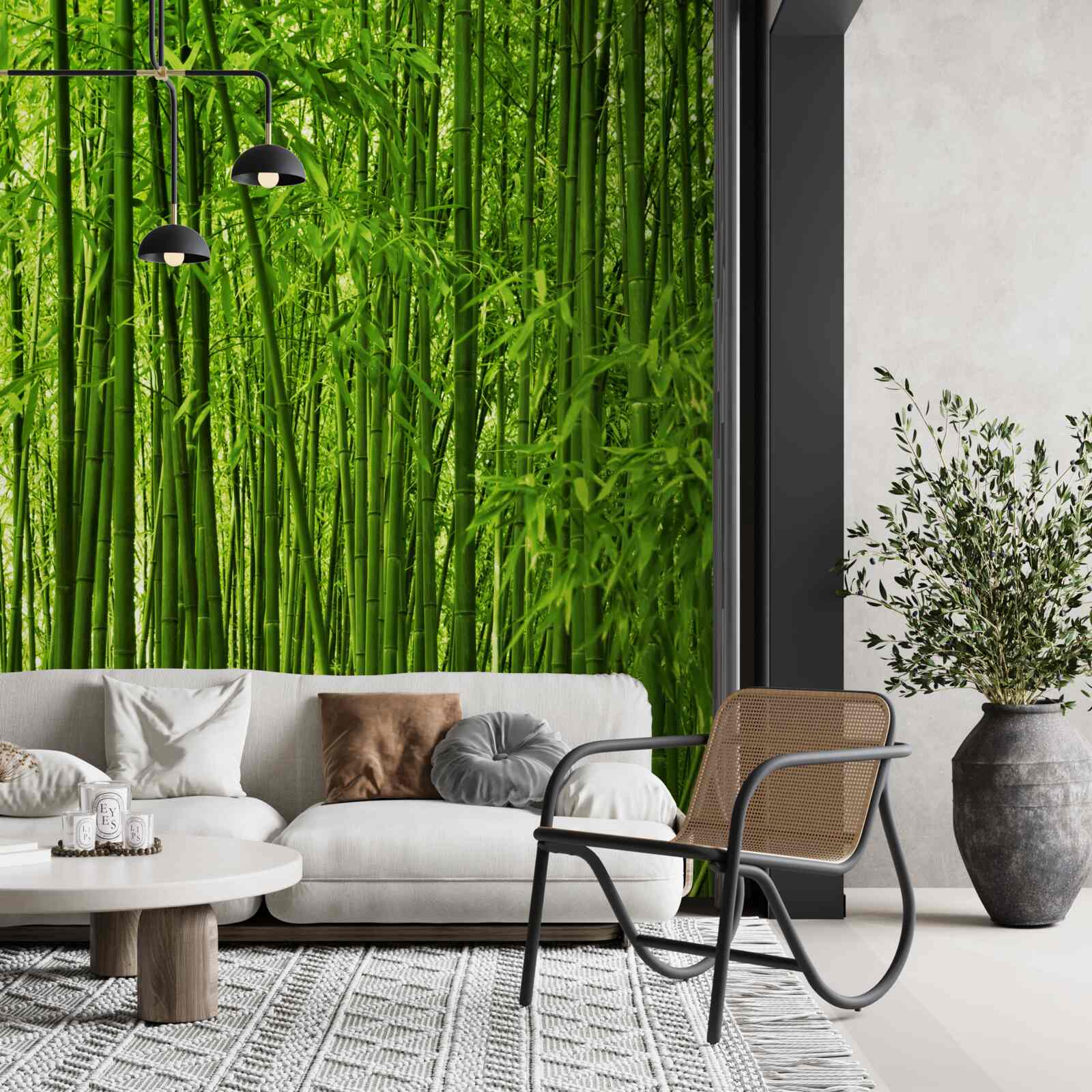 Papier peint formation dense de fins fourrés de bambous