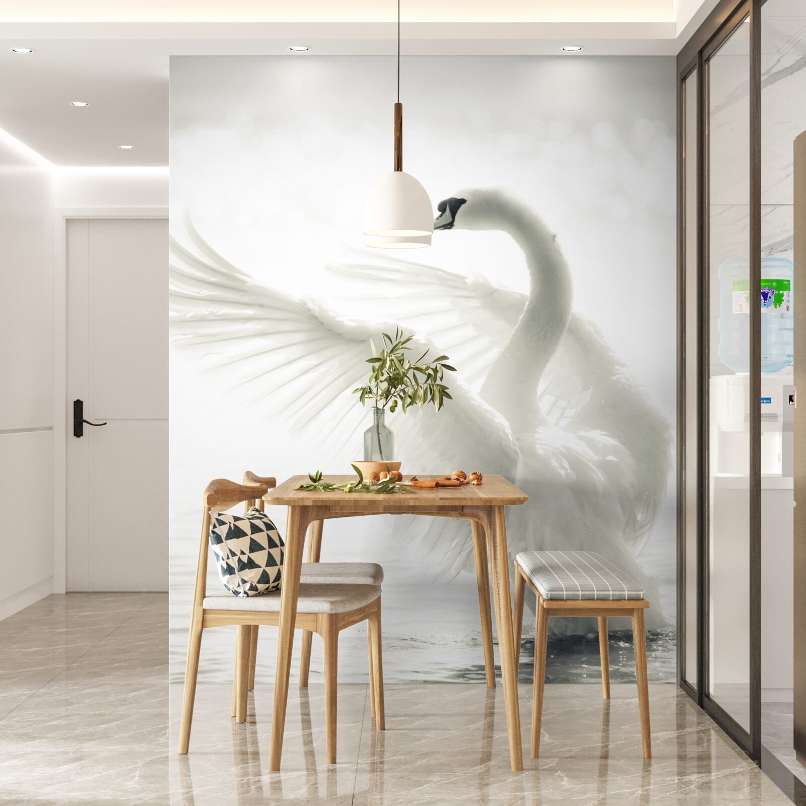 Papier peint le cygne blanc tombe dans l'eau