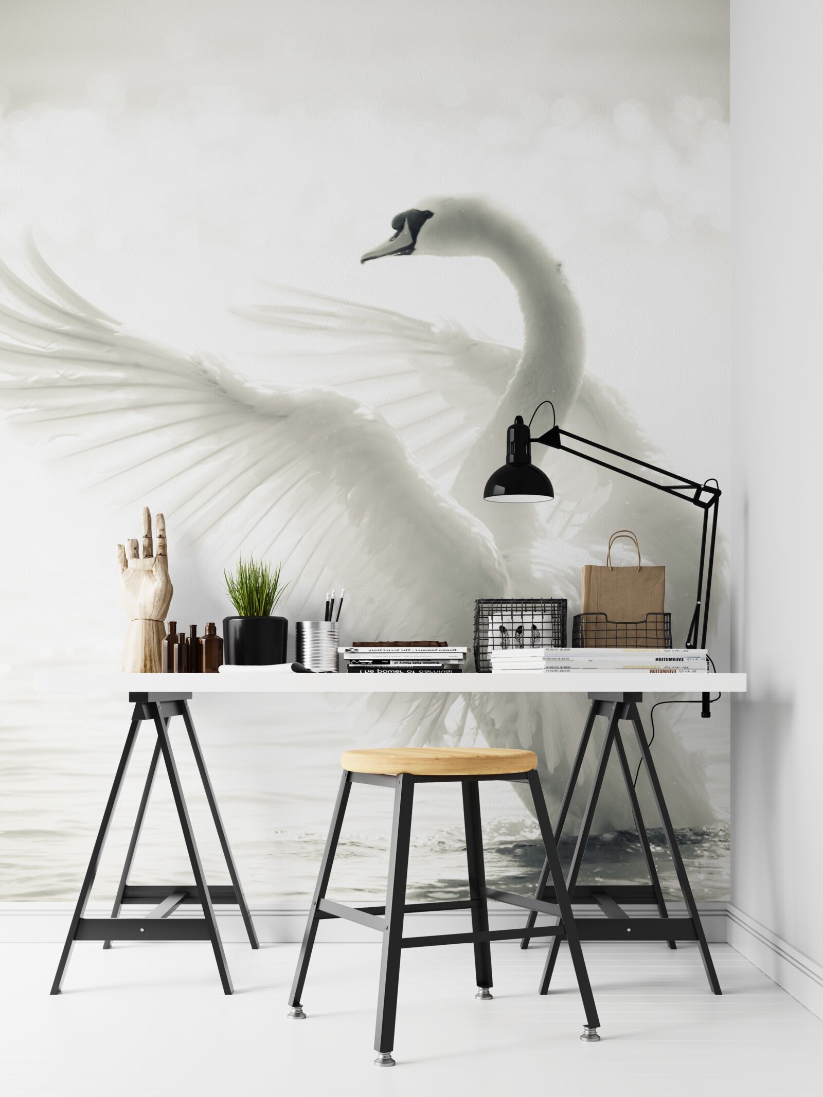 Papier peint le cygne blanc tombe dans l'eau