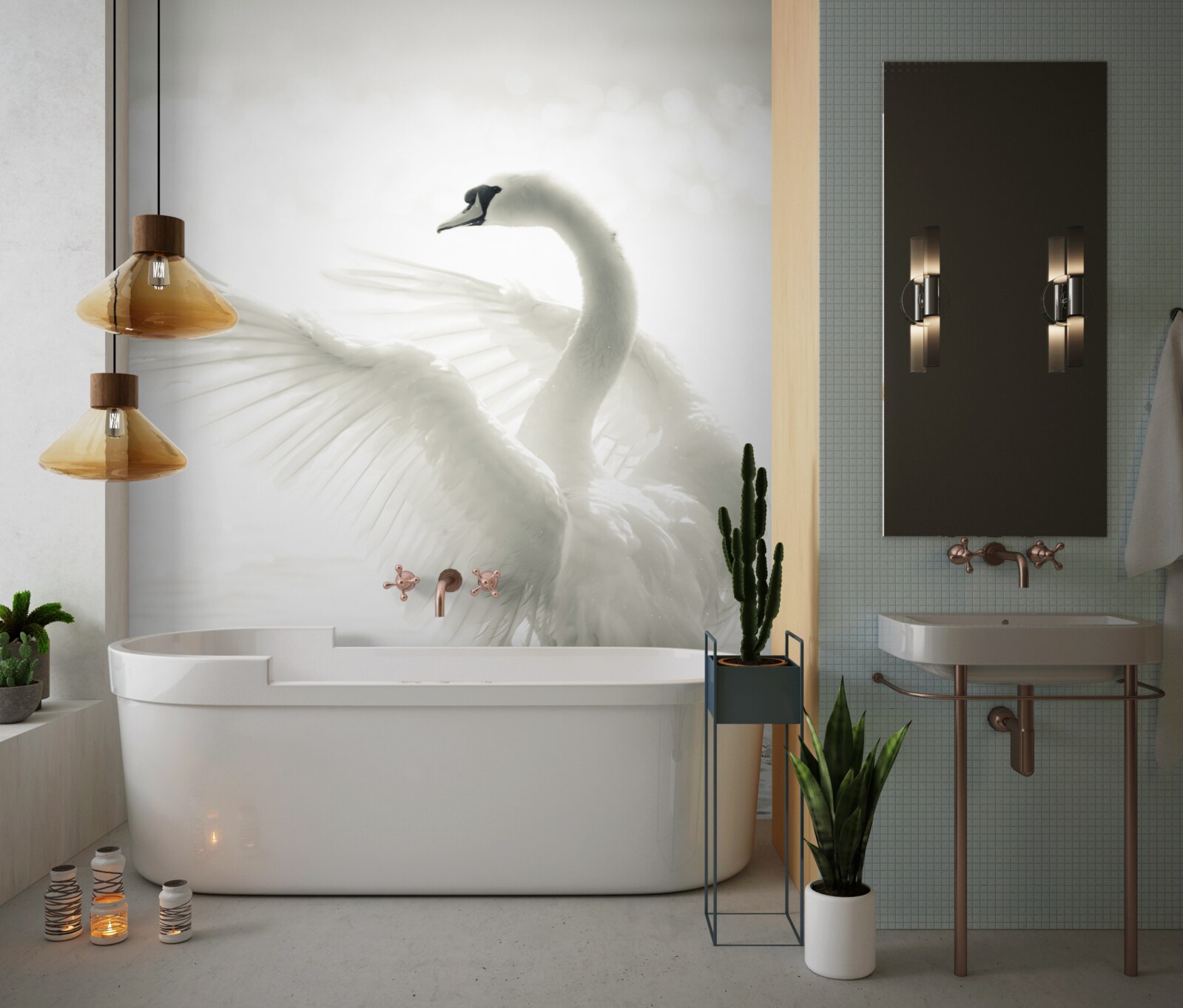 Papier peint le cygne blanc tombe dans l'eau