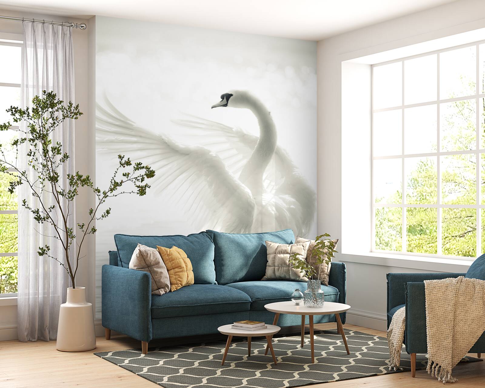 Papier peint le cygne blanc tombe dans l'eau