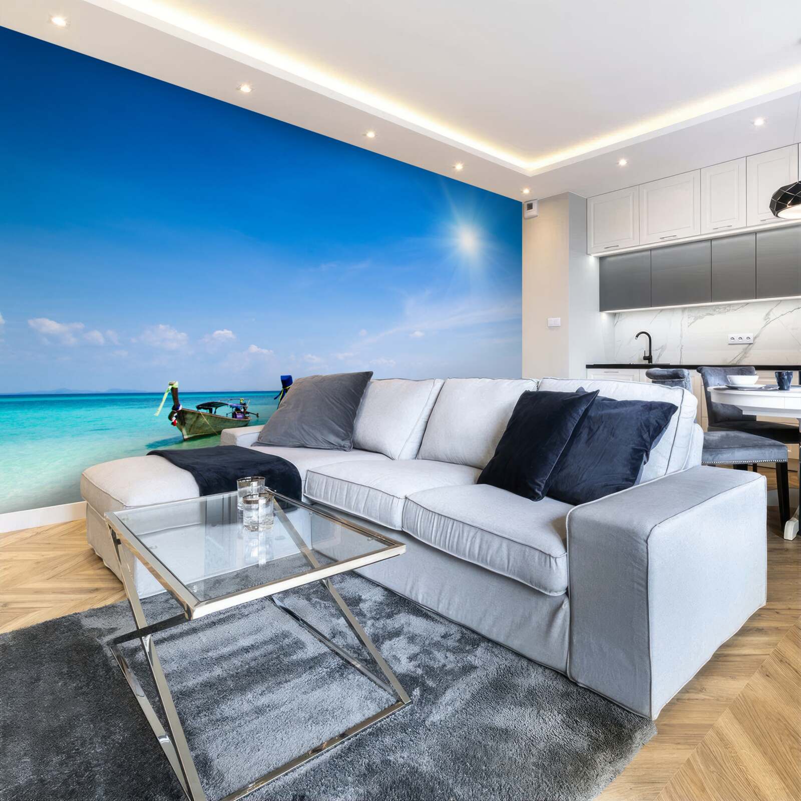 Papier peint à la lumière du jour, les yachts sont visibles sur l'appareil