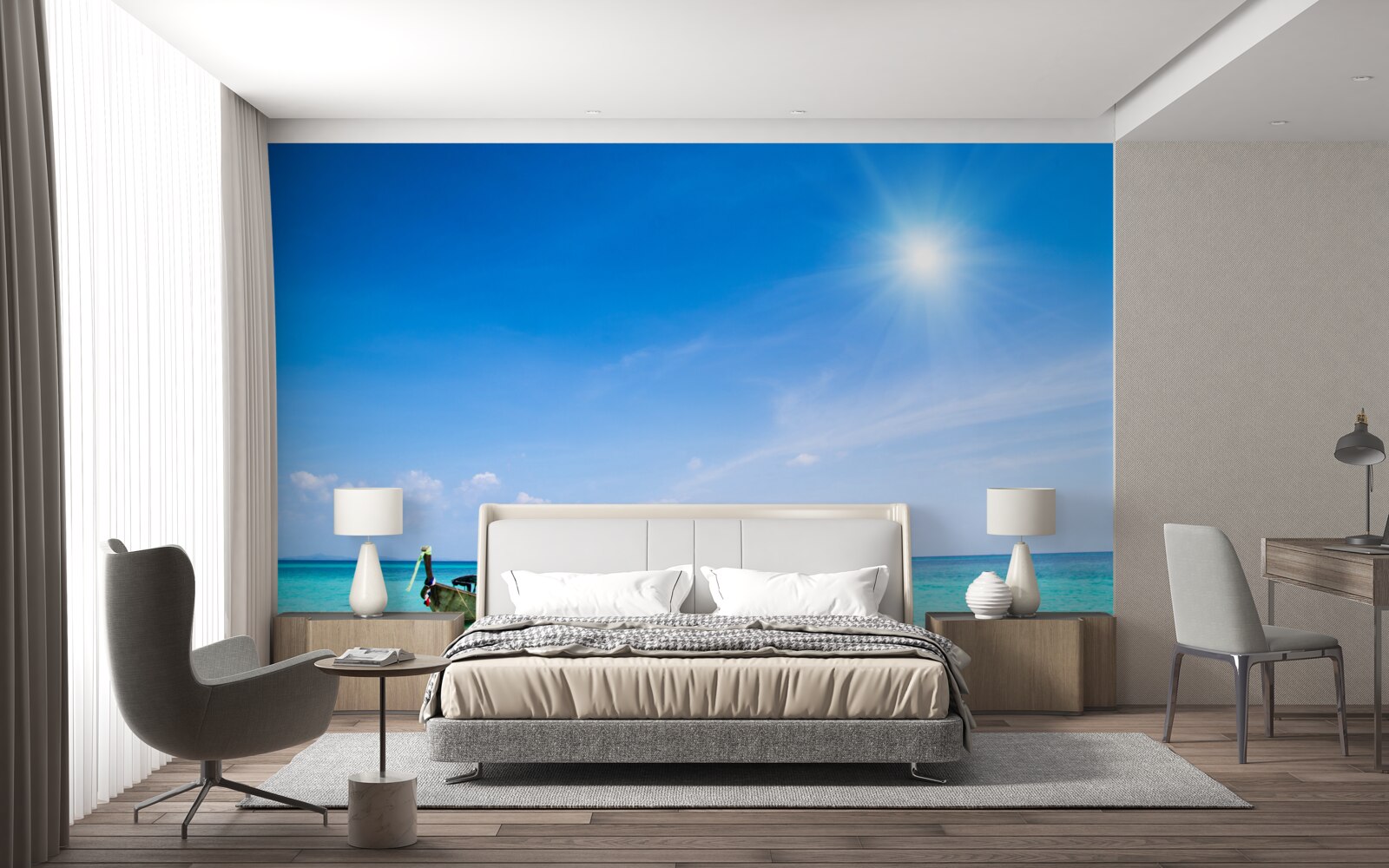 Papier peint à la lumière du jour, les yachts sont visibles sur l'appareil