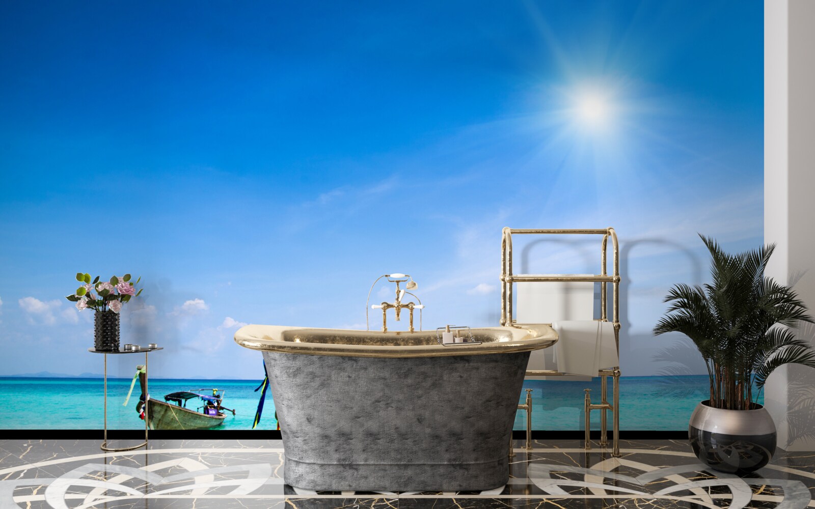 Papier peint à la lumière du jour, les yachts sont visibles sur l'appareil