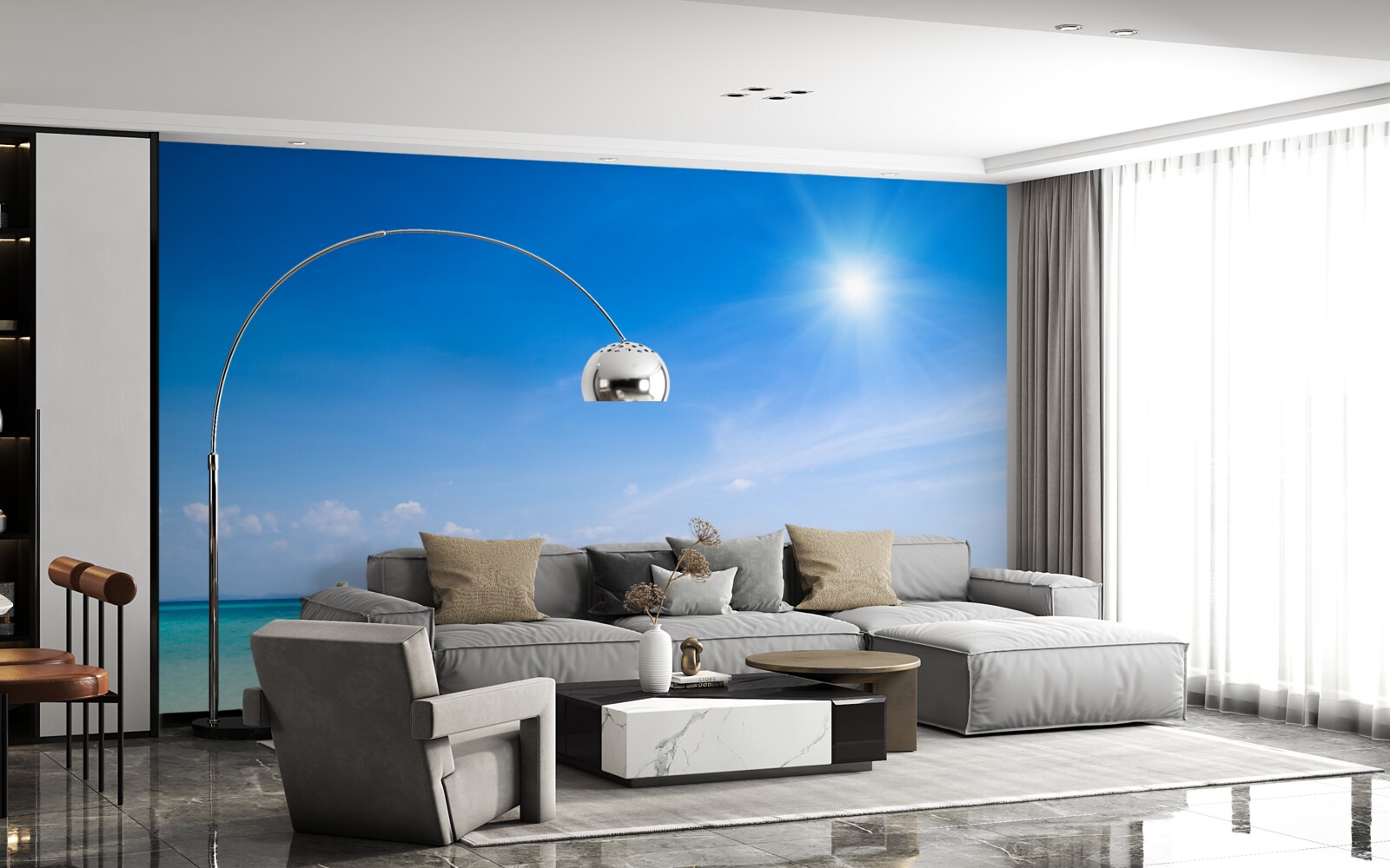 Papier peint à la lumière du jour, les yachts sont visibles sur l'appareil