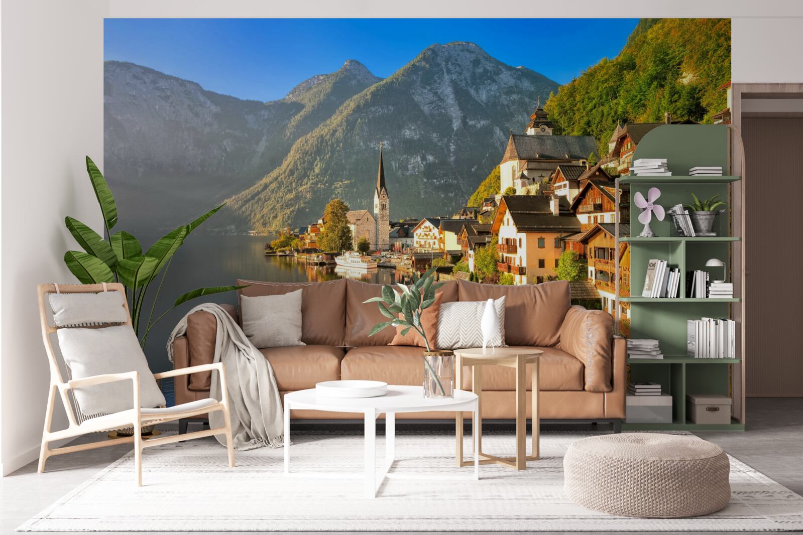 Papier peint un village suisse entouré d'étangs et de montagnes