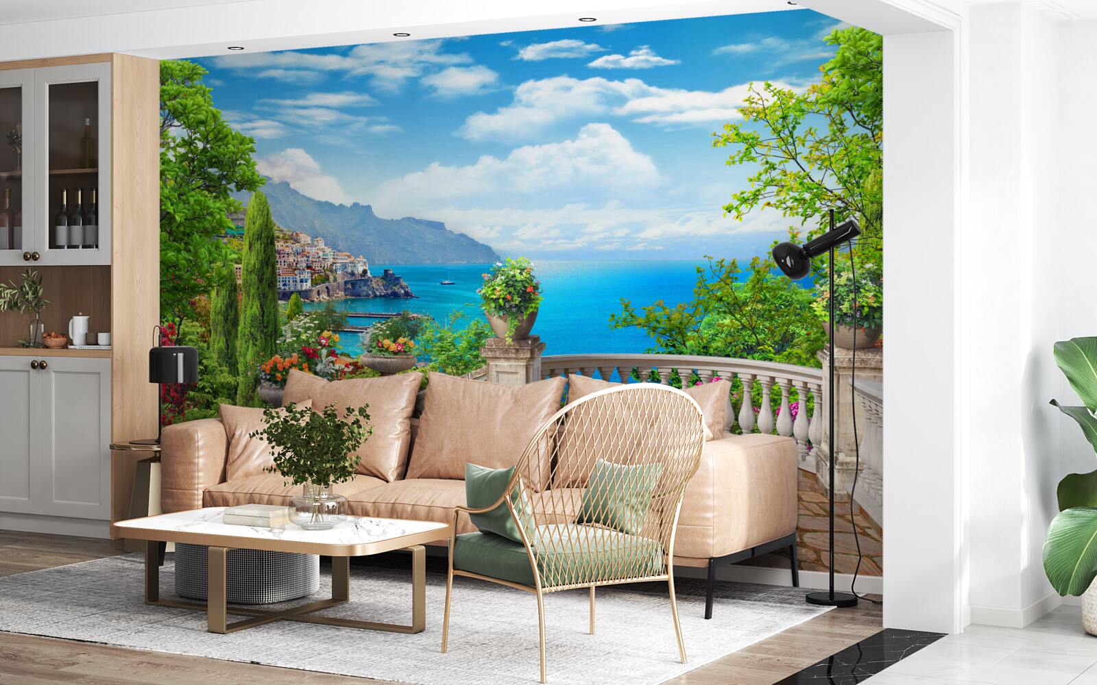 Papier peint plate-forme d'observation en pierre avec vue sur la mer