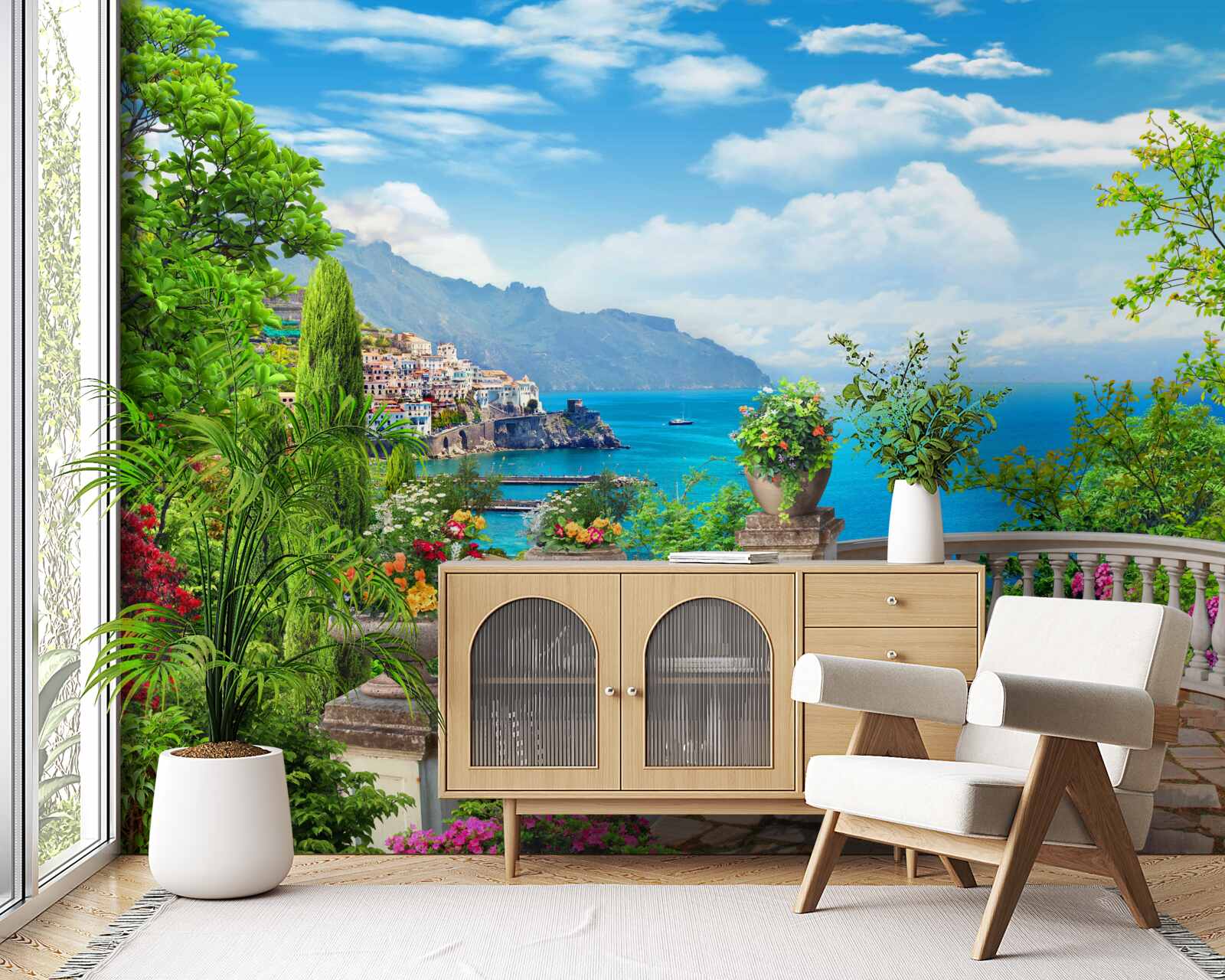 Papier peint plate-forme d'observation en pierre avec vue sur la mer