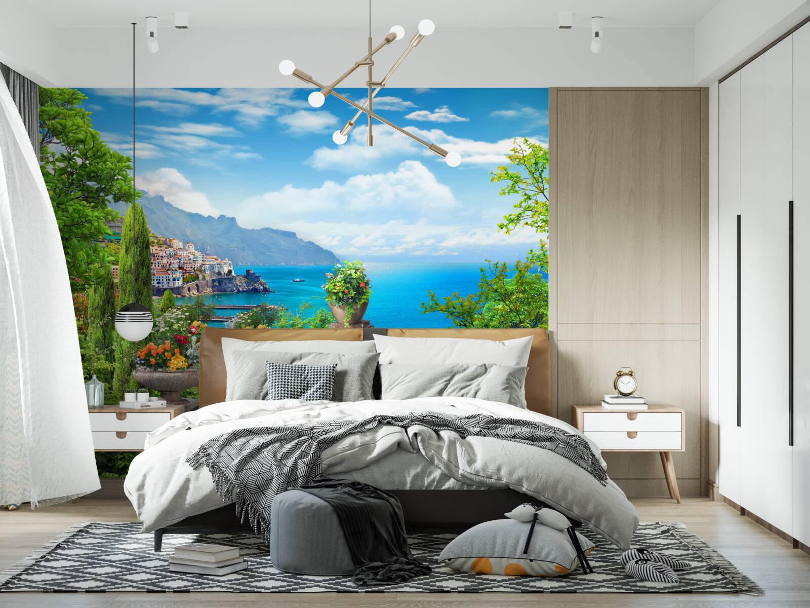 Papier peint plate-forme d'observation en pierre avec vue sur la mer