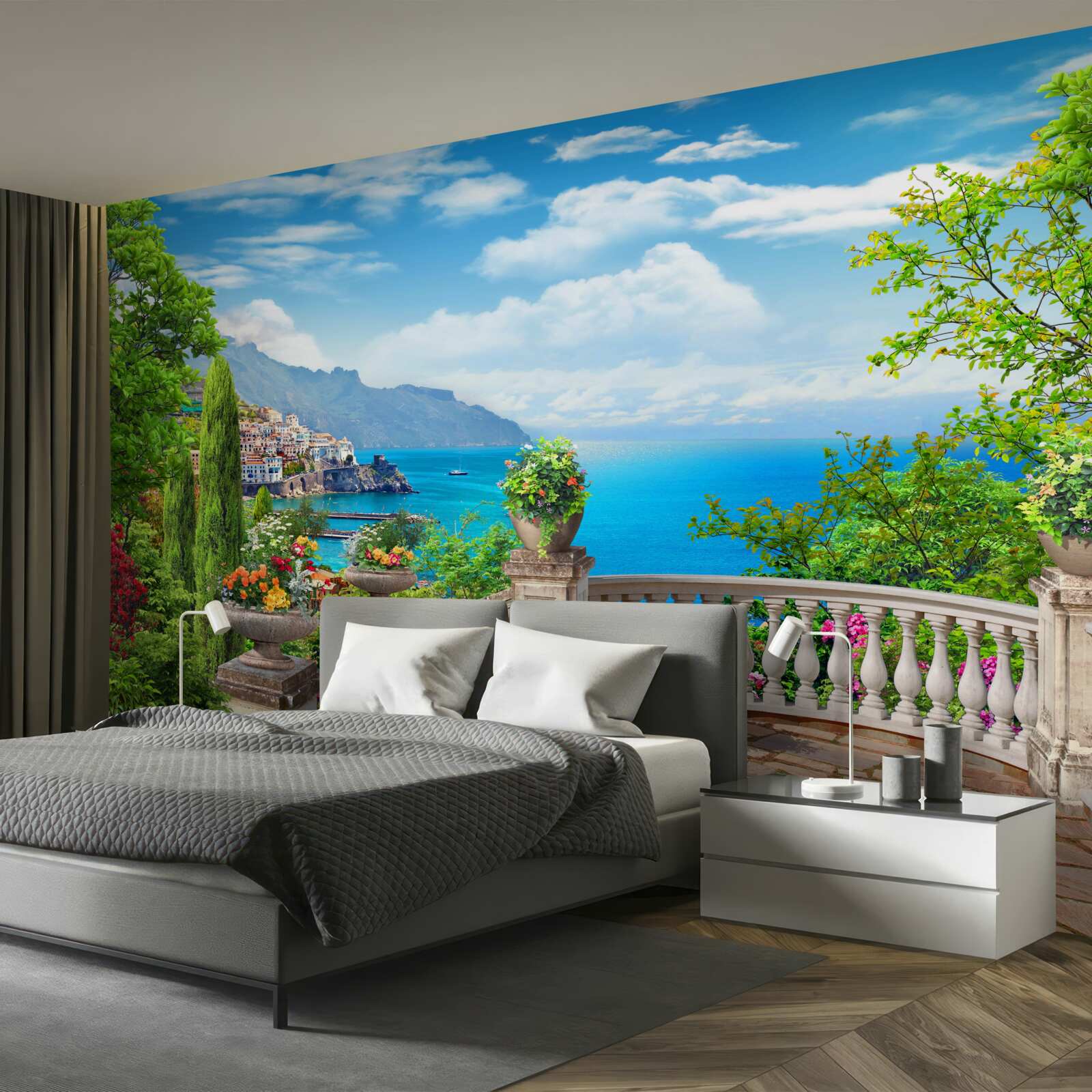 Papier peint plate-forme d'observation en pierre avec vue sur la mer