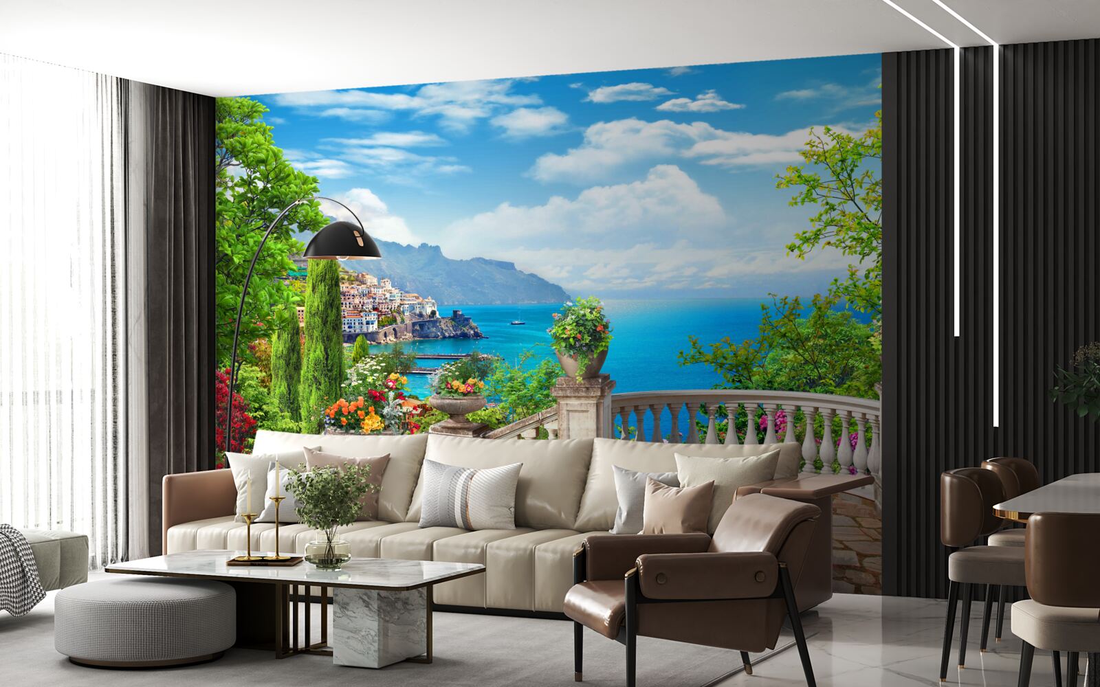 Papier peint plate-forme d'observation en pierre avec vue sur la mer