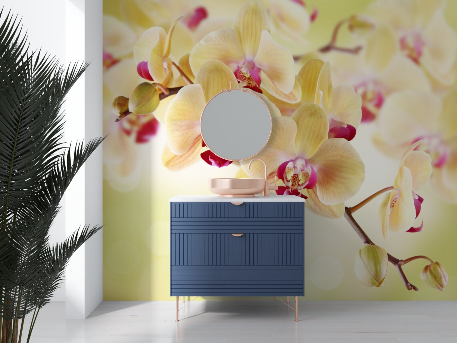 Papier peint orchidée douce et crémeuse avec des bourgeons gracieux