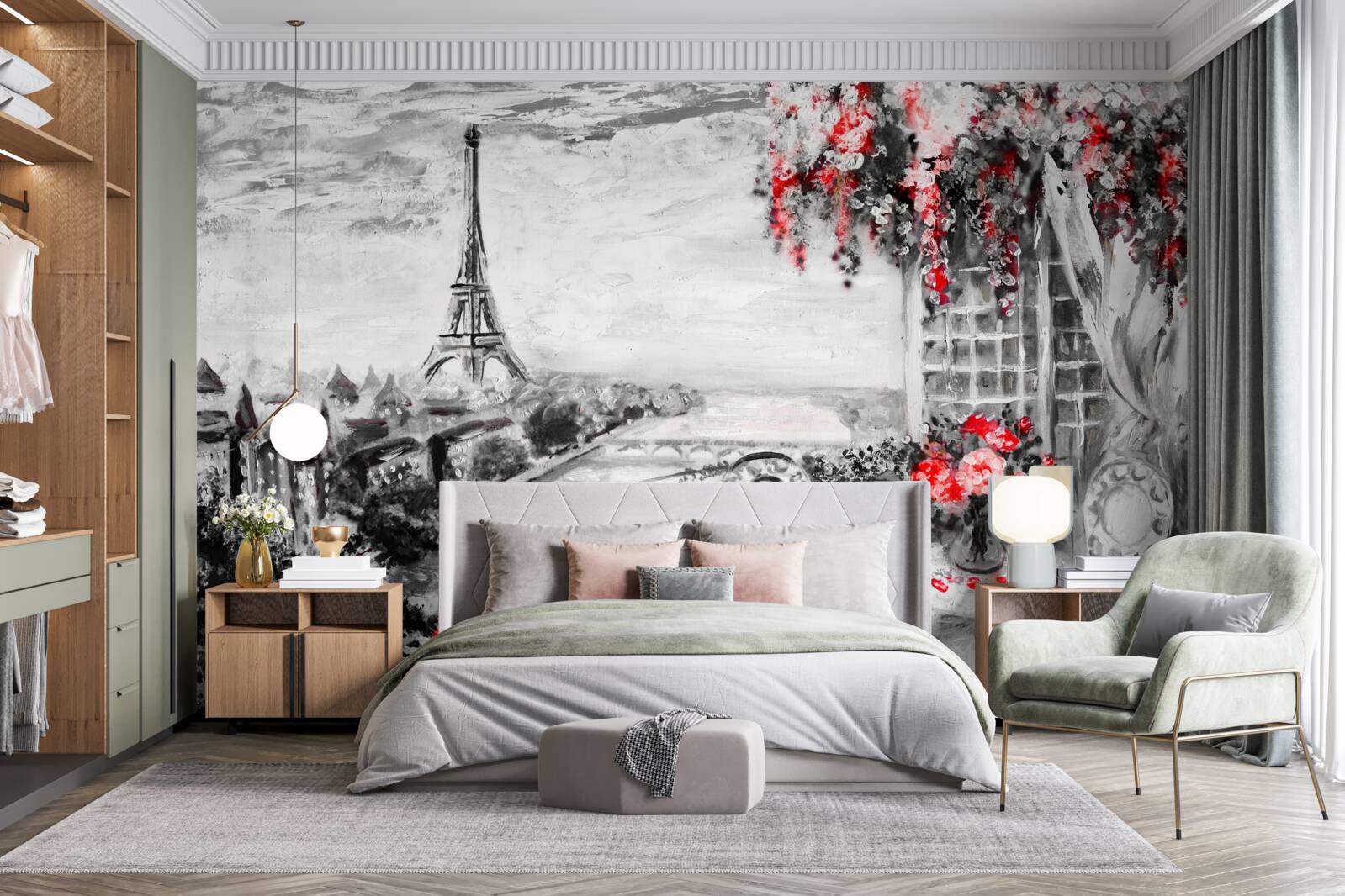 Papier peint café de la véranda avec vue sur la tour eiffel