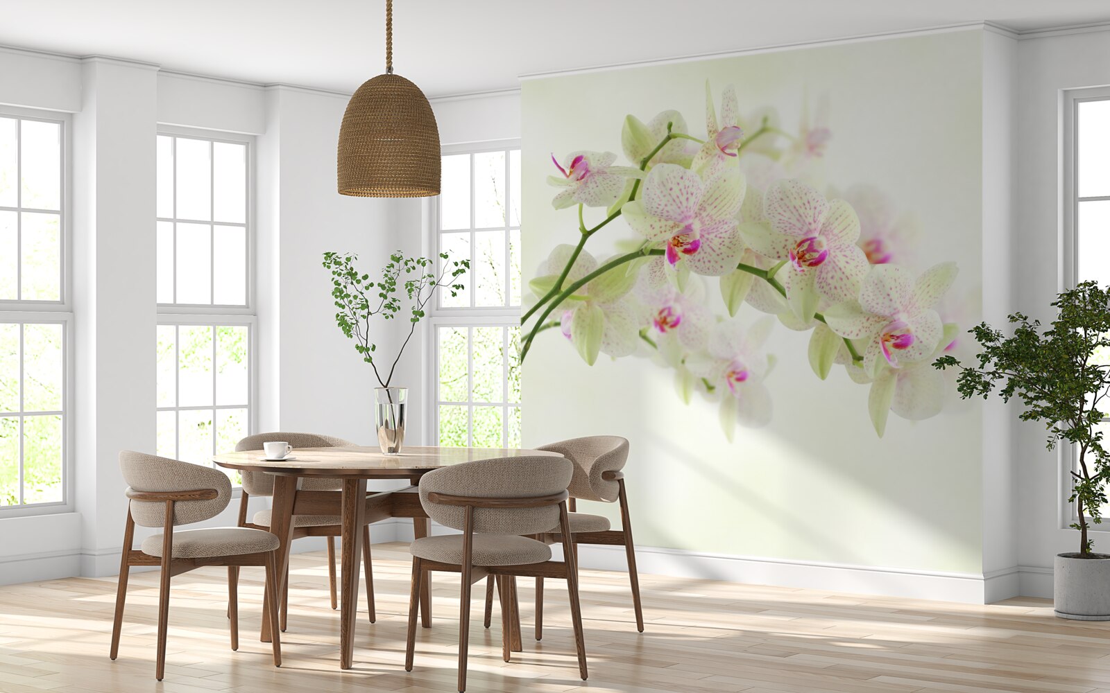 Papier peint des branches exceptionnellement luxuriantes avec des bourgeons d'orchidées