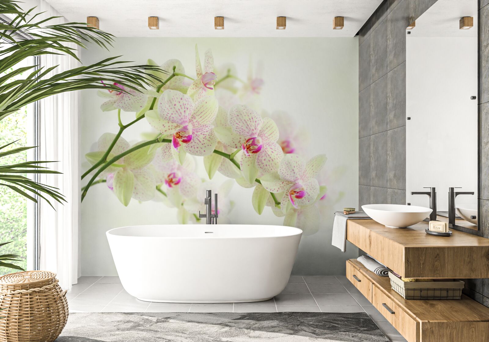 Papier peint des branches exceptionnellement luxuriantes avec des bourgeons d'orchidées