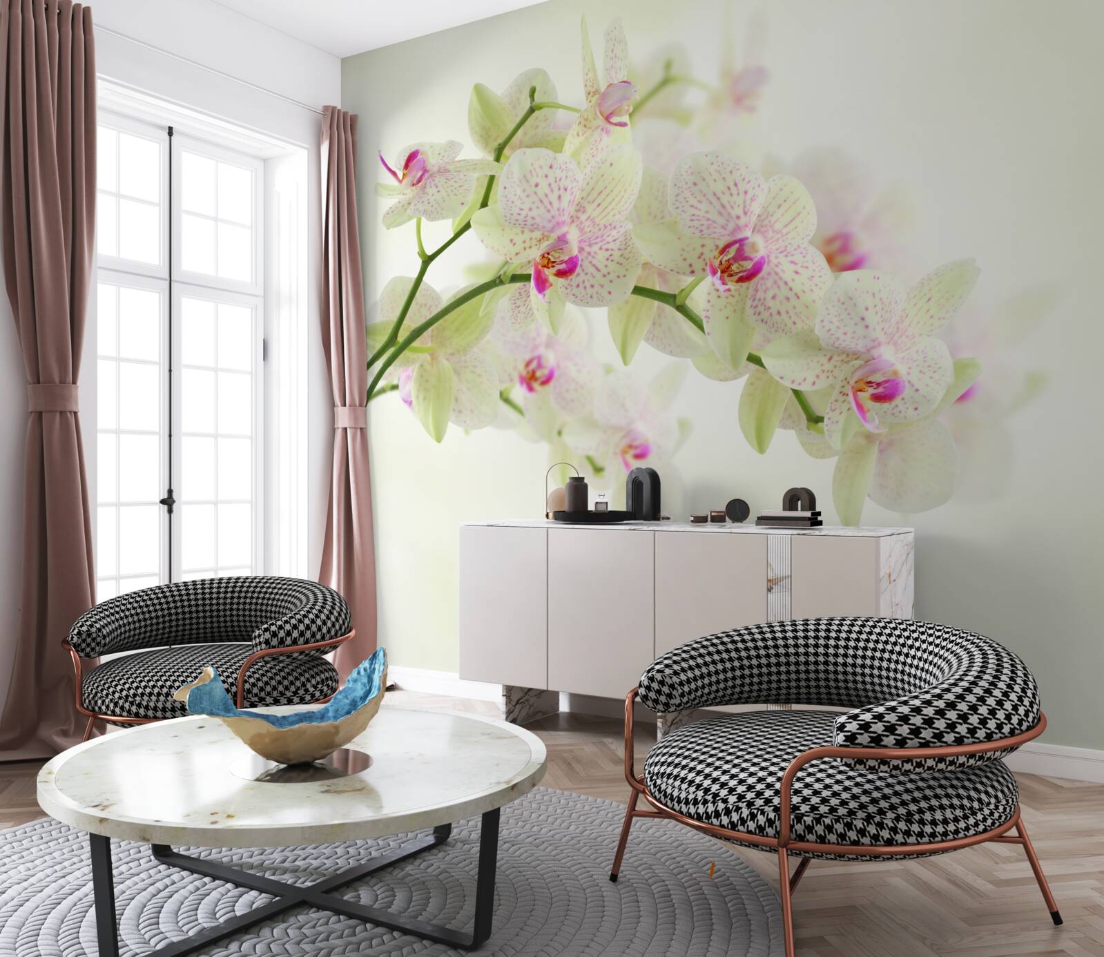 Papier peint des branches exceptionnellement luxuriantes avec des bourgeons d'orchidées