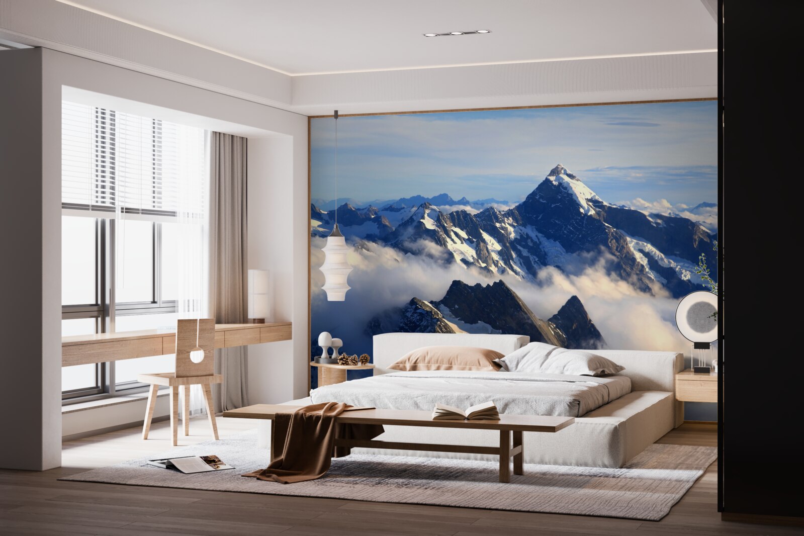 Papier peint la brume fraîche s'étend haut dans les montagnes