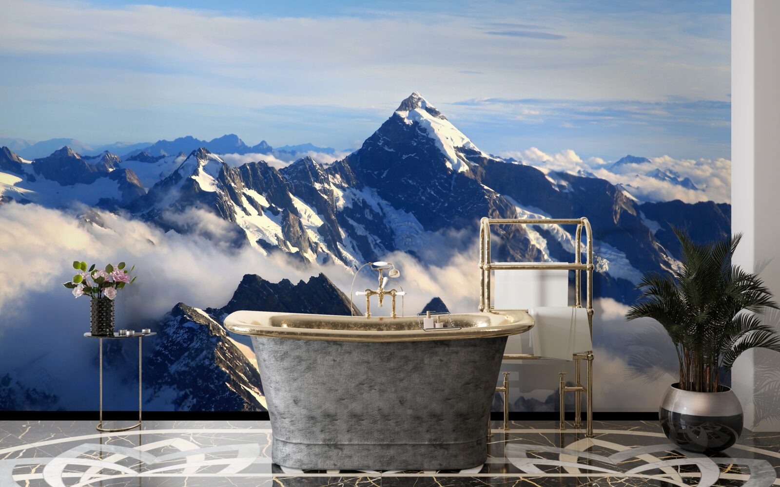 Papier peint la brume fraîche s'étend haut dans les montagnes