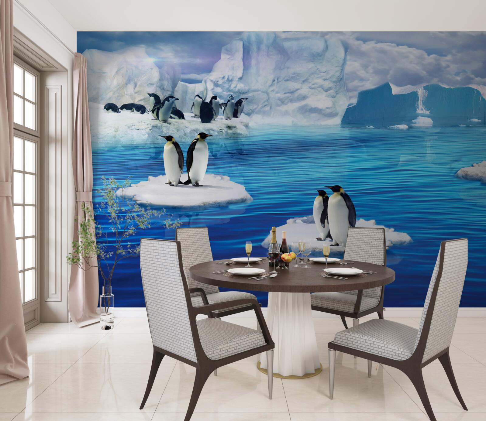 Papier peint familles de manchots sur les plates-formes de glace