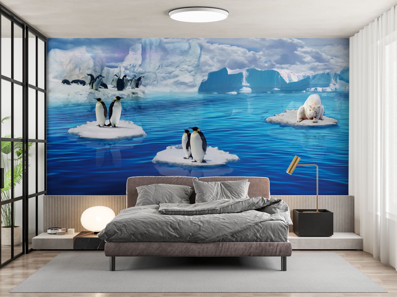 Papier peint familles de manchots sur les plates-formes de glace