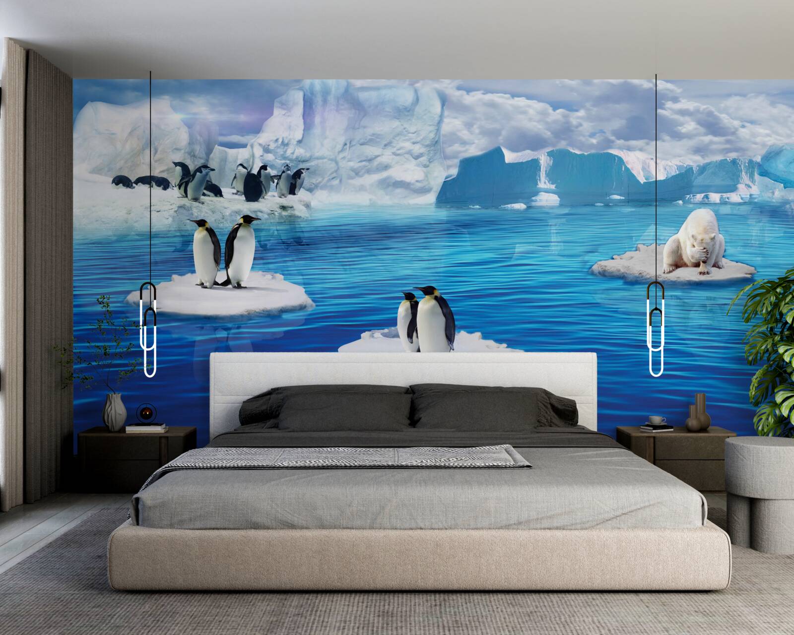 Papier peint familles de manchots sur les plates-formes de glace