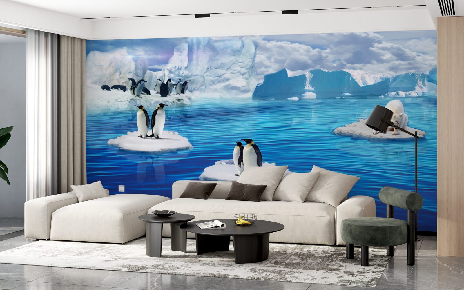 Papier peint familles de manchots sur les plates-formes de glace