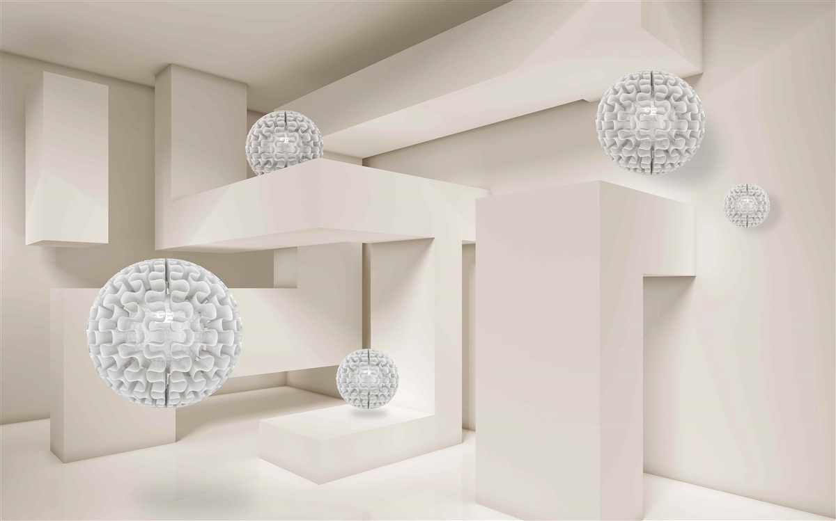 Papier peint cercles blancs abstraits sur fond de rectangles