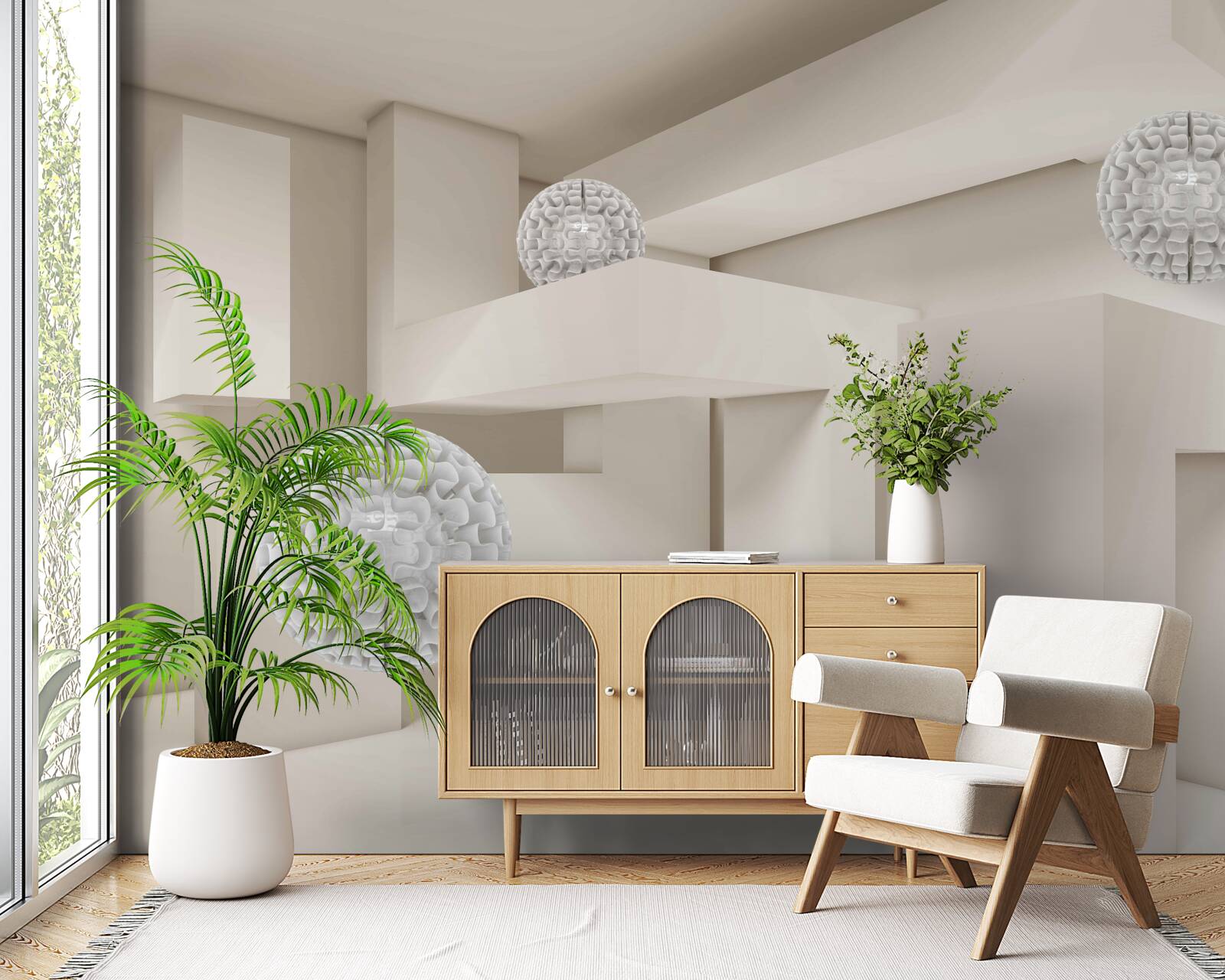 Papier peint cercles blancs abstraits sur fond de rectangles