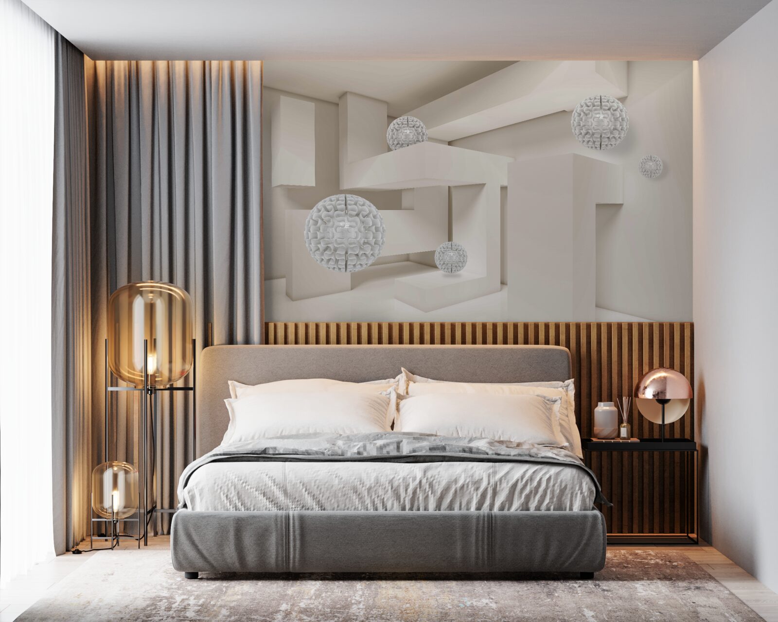 Papier peint cercles blancs abstraits sur fond de rectangles