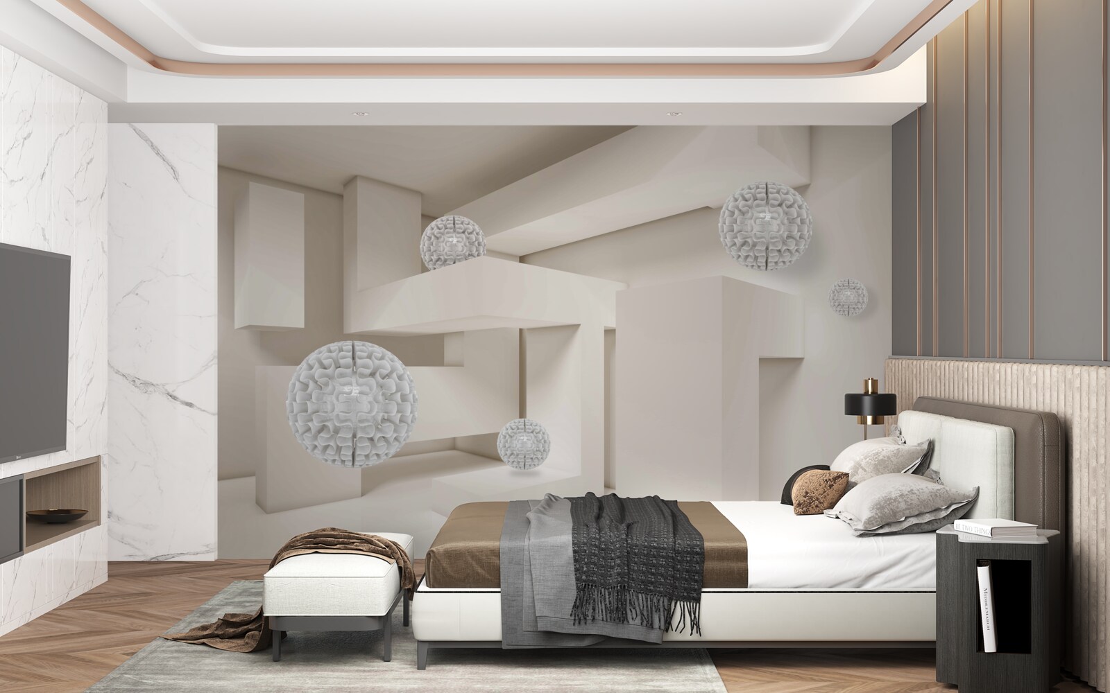 Papier peint cercles blancs abstraits sur fond de rectangles