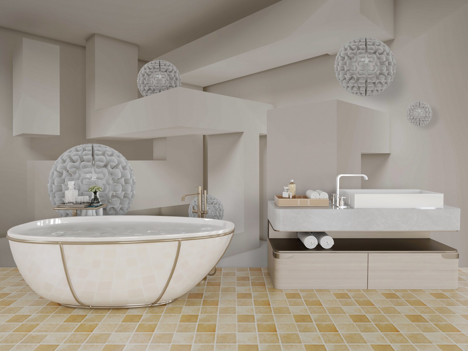 Papier peint cercles blancs abstraits sur fond de rectangles