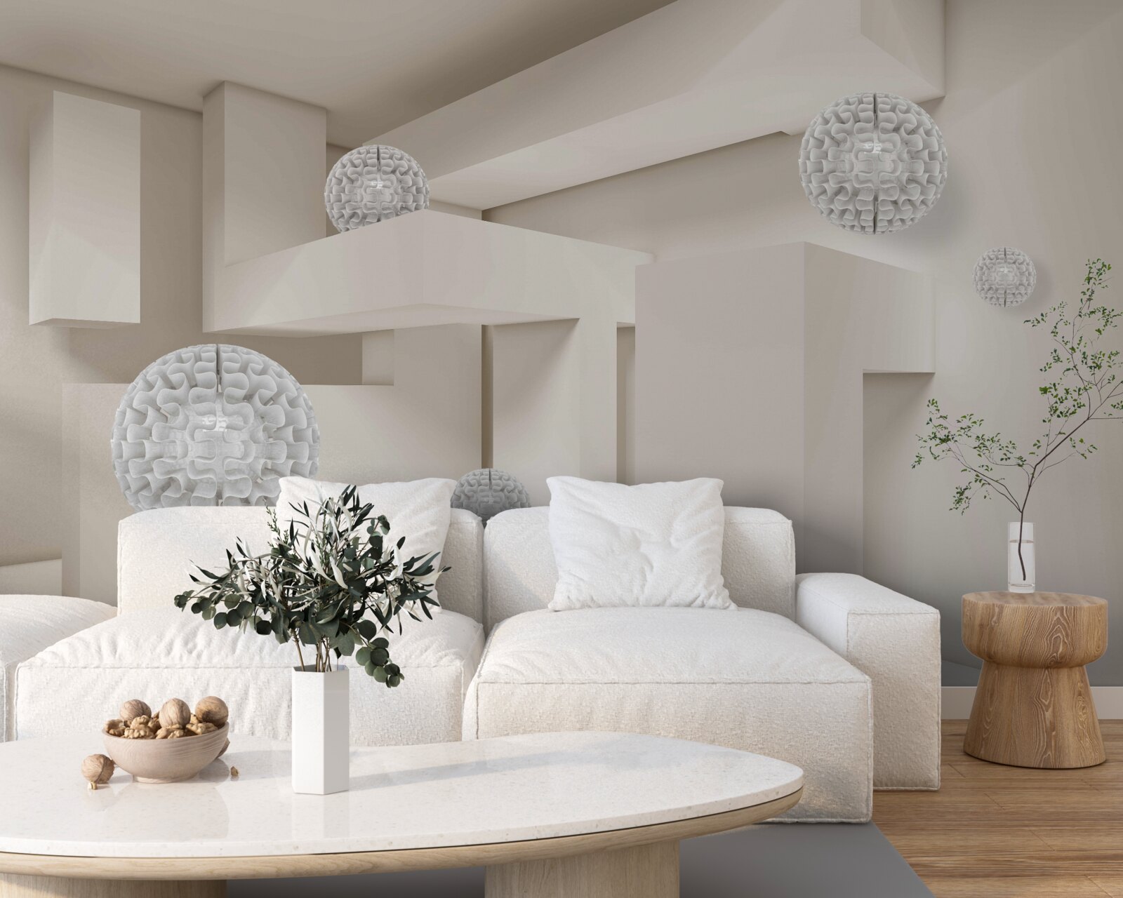 Papier peint cercles blancs abstraits sur fond de rectangles