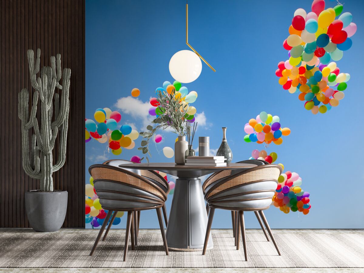 Papier peint des centaines de boules colorées s'envolent dans le ciel