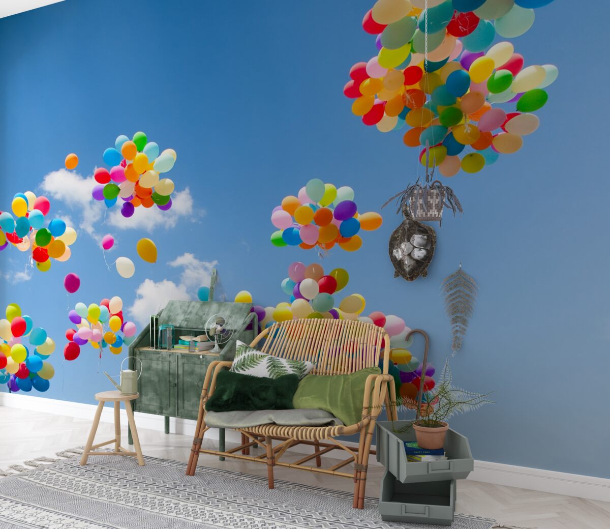 Papier peint des centaines de boules colorées s'envolent dans le ciel