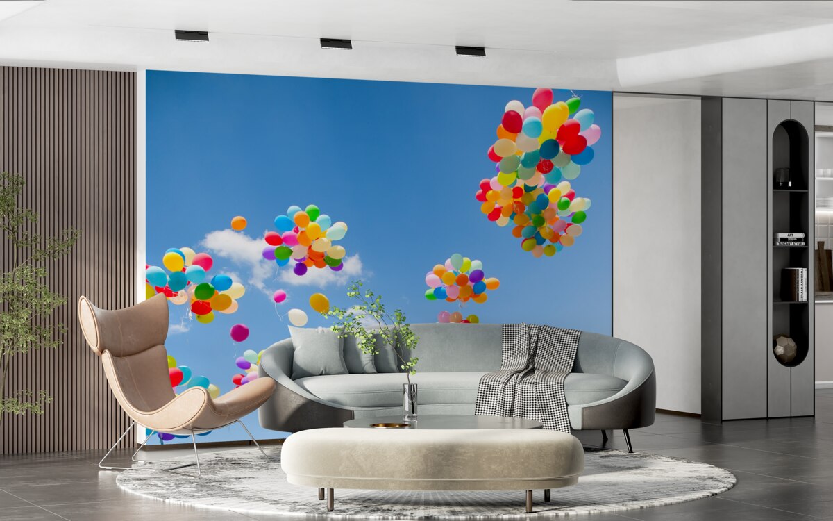 Papier peint des centaines de boules colorées s'envolent dans le ciel